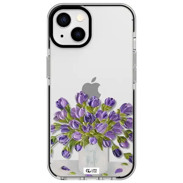 a bunch of purple flowers Apple iPhone 13 impact black border Case