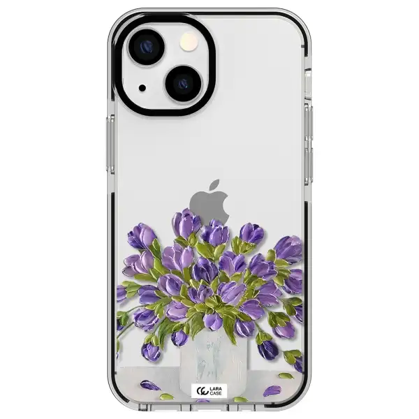 a bunch of purple flowers Apple iPhone 13 mini impact black border Case