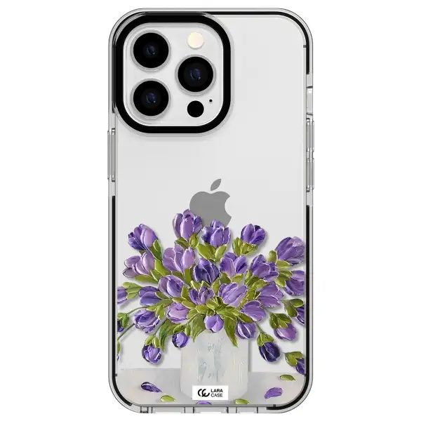 a bunch of purple flowers Apple iPhone 13 Pro impact black border Case