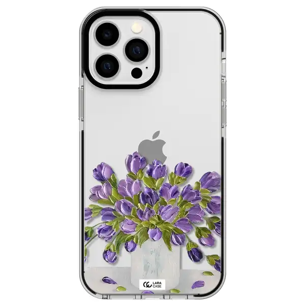 a bunch of purple flowers Apple iPhone 13 Pro Max impact black border Case