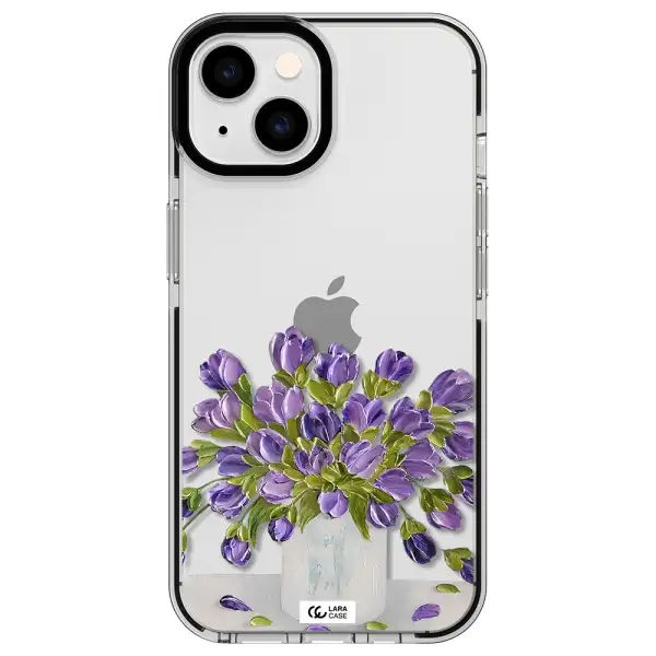 a bunch of purple flowers Apple iPhone 14 impact black border Case