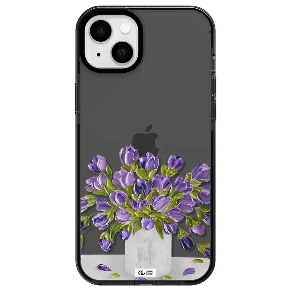 a bunch of purple flowers Apple iPhone 14 plus impact Smoke Black Case