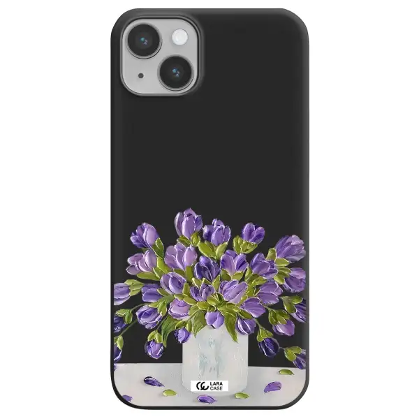 a bunch of purple flowers Apple iPhone 14 plus Silicone black Case