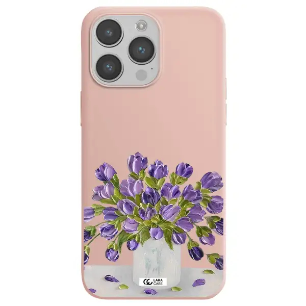 a bunch of purple flowers Apple iPhone 14 pro max Silicone pastel pink Case
