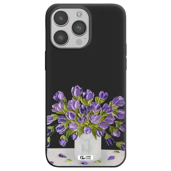 a bunch of purple flowers Apple iPhone 14 pro Silicone black Case