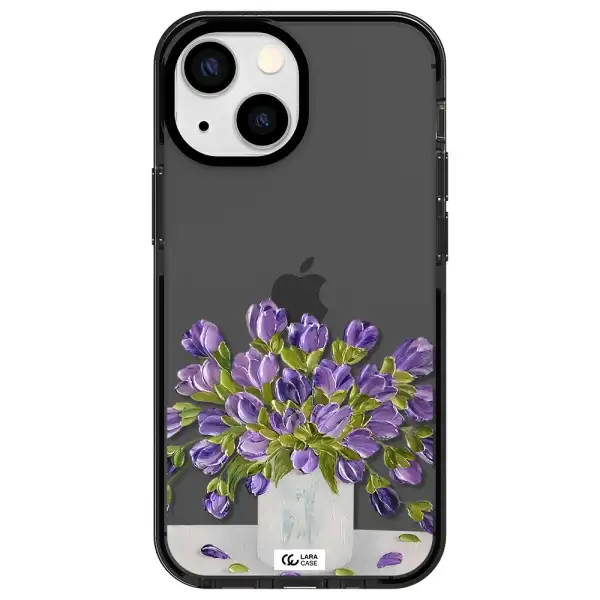 a bunch of purple flowers Apple iPhone 15 impact Smoke Black Case