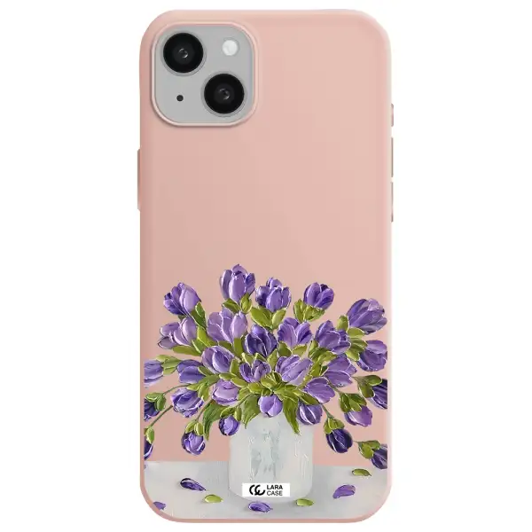 a bunch of purple flowers Apple iphone 15 plus Silicone pastel pink Case
