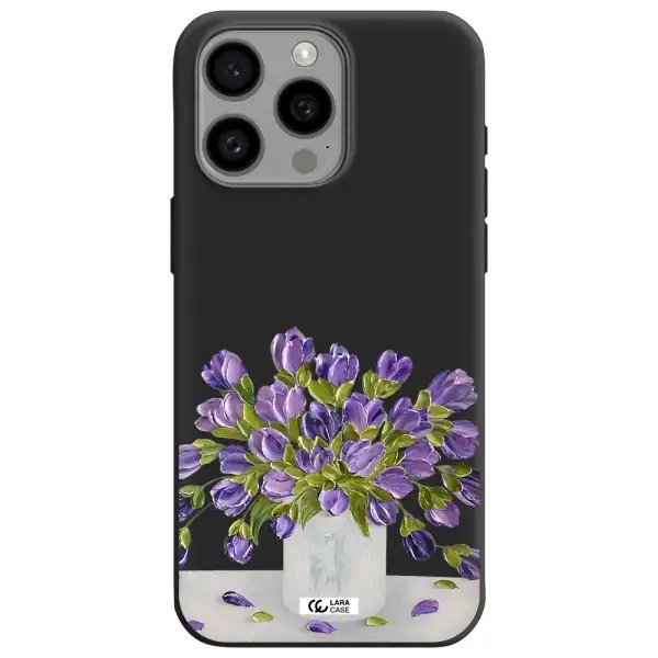 a bunch of purple flowers Apple Iphone 15 Pro max Silicone black Case