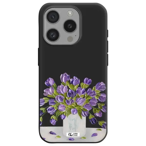 A Bunch Of Purple Flowers Apple Iphone 15 Pro Silicone Black Case