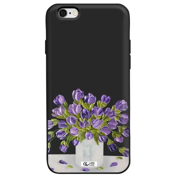 a bunch of purple flowers Apple iPhone 6 Silicone black Case