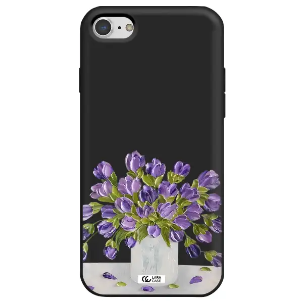 a bunch of purple flowers Apple iPhone 7 Silicone black Case