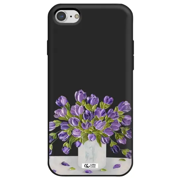 a bunch of purple flowers Apple iPhone 8 Silicone black Case