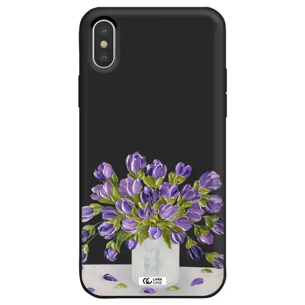a bunch of purple flowers Apple iPhone X Silicone black Case