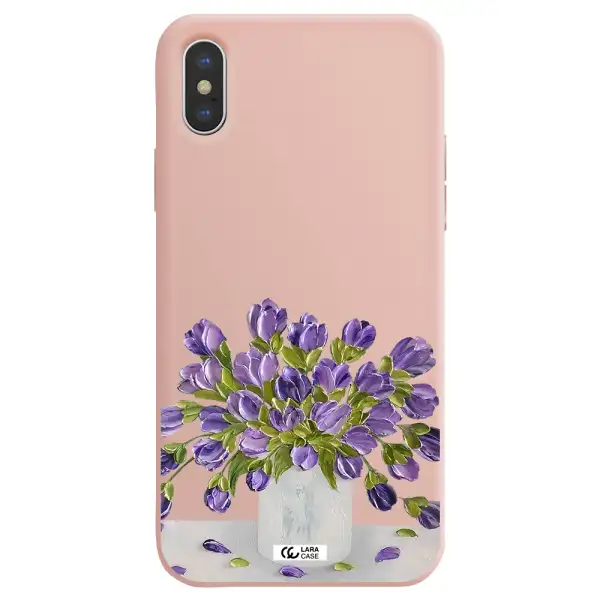 a bunch of purple flowers Apple iPhone XS Silicone pastel pink Case