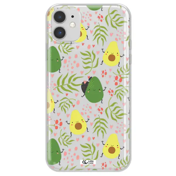 a pattern of avocado and leaves Apple iPhone 11 Clear TPU Case