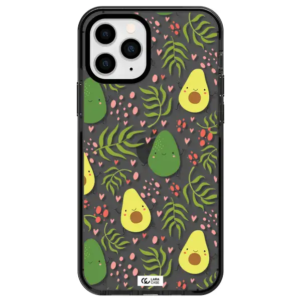 a pattern of avocado and leaves Apple iPhone 11 pro impact Smoke Black Case