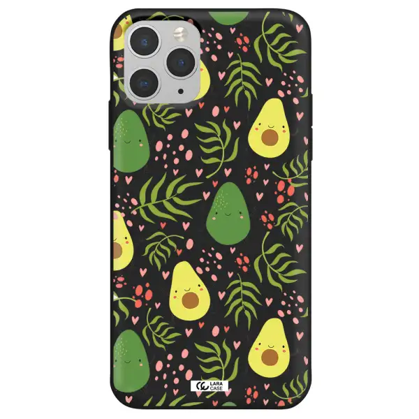 a pattern of avocado and leaves Apple iPhone 11 pro max Silicone black Case