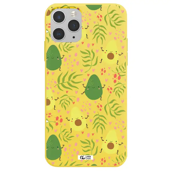 a pattern of avocado and leaves Apple iPhone 11 pro Silicone canary yellow Case