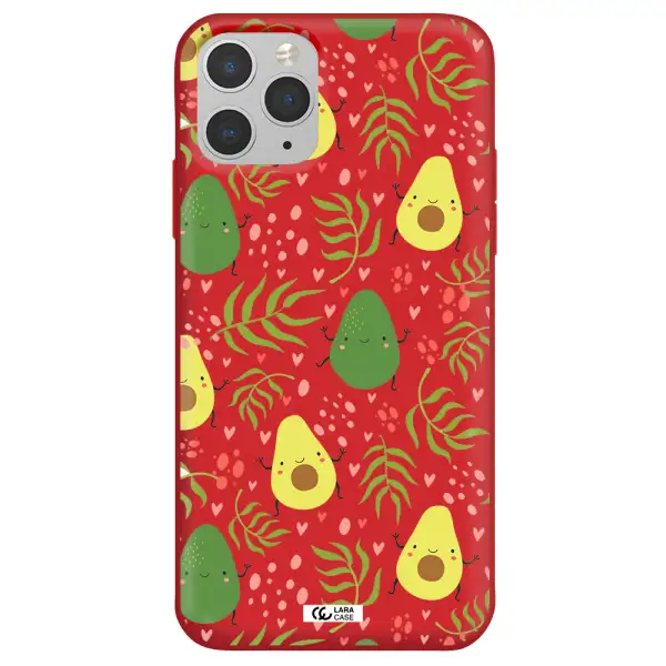 a pattern of avocado and leaves Apple iPhone 11 pro Silicone Imperial Red Case