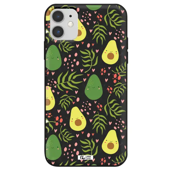 a pattern of avocado and leaves Apple iPhone 11 Silicone black Case
