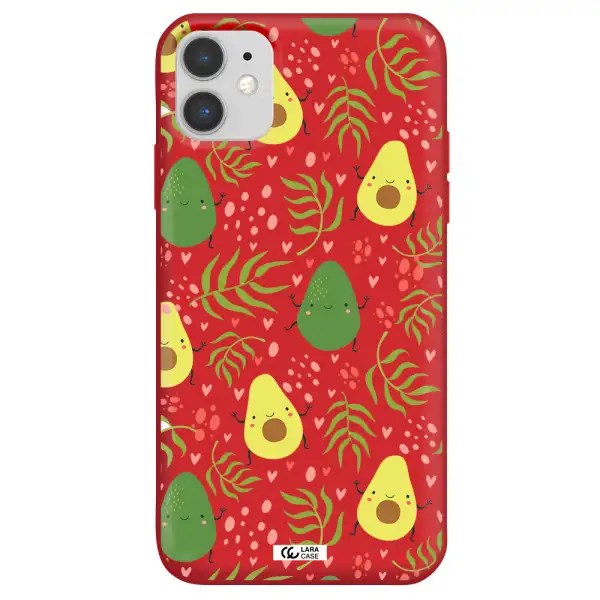 a pattern of avocado and leaves Apple iPhone 11 Silicone Imperial Red Case