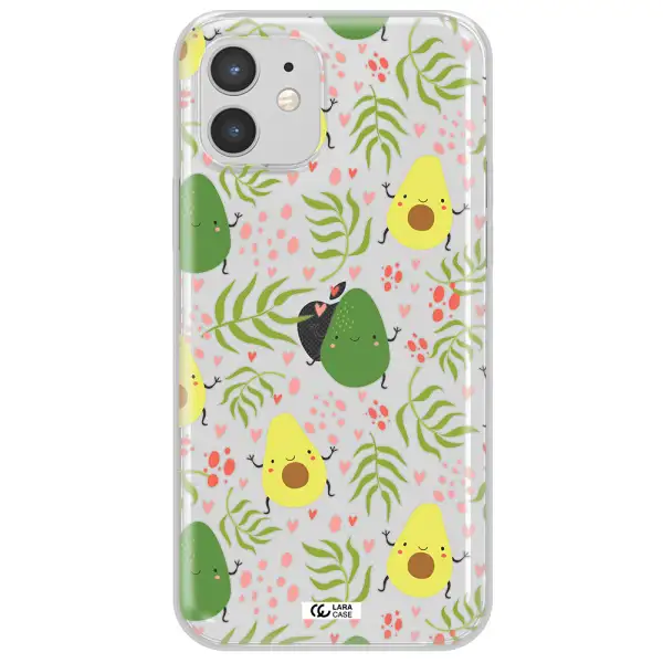 a pattern of avocado and leaves Apple iPhone 12 Clear TPU Case
