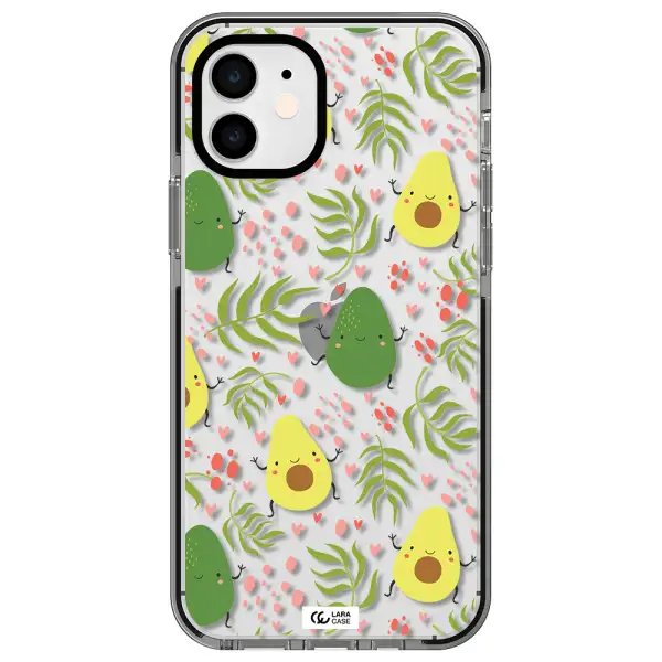 a pattern of avocado and leaves Apple iPhone 12 impact black border Case