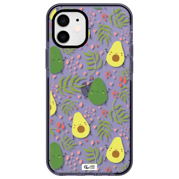 a pattern of avocado and leaves Apple iPhone 12 impact Lilac Case