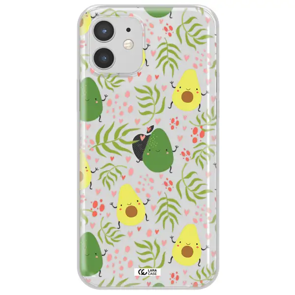 a pattern of avocado and leaves Apple iPhone 12 mini Clear TPU Case