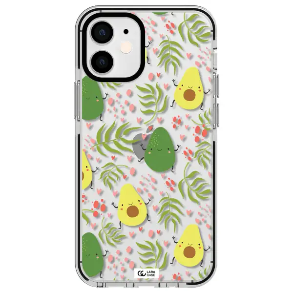 a pattern of avocado and leaves Apple iPhone 12 mini impact black border Case