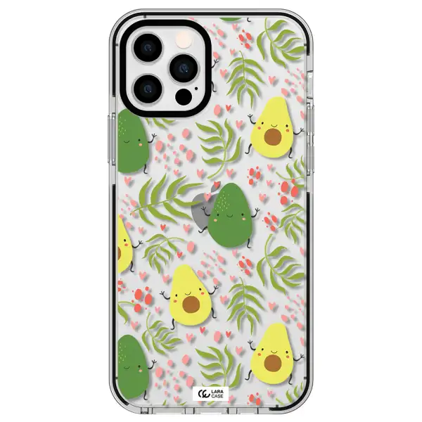 a pattern of avocado and leaves Apple iPhone 12 pro impact black border Case