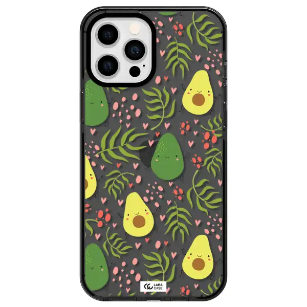 a pattern of avocado and leaves Apple iPhone 12 pro max impact Smoke Black Case