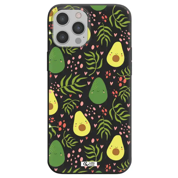 a pattern of avocado and leaves Apple iPhone 12 pro max Silicone black Case
