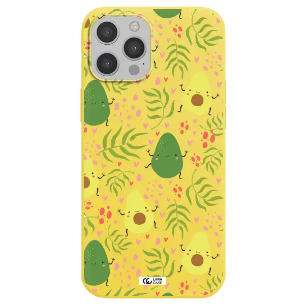 a pattern of avocado and leaves Apple iPhone 12 pro Silicone canary yellow Case