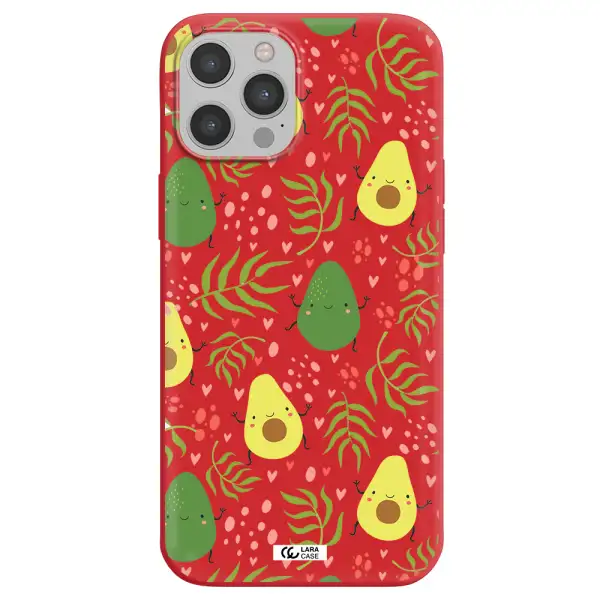 a pattern of avocado and leaves Apple iPhone 12 pro Silicone Imperial Red Case
