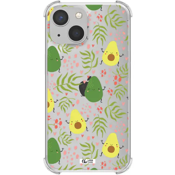 a pattern of avocado and leaves Apple iPhone 13 Clear PC Case