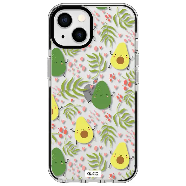 a pattern of avocado and leaves Apple iPhone 13 impact black border Case