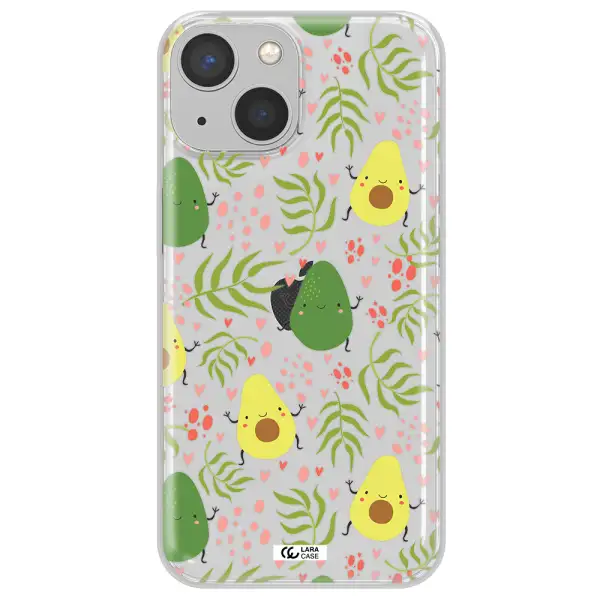 a pattern of avocado and leaves Apple iPhone 13 mini Clear TPU Case
