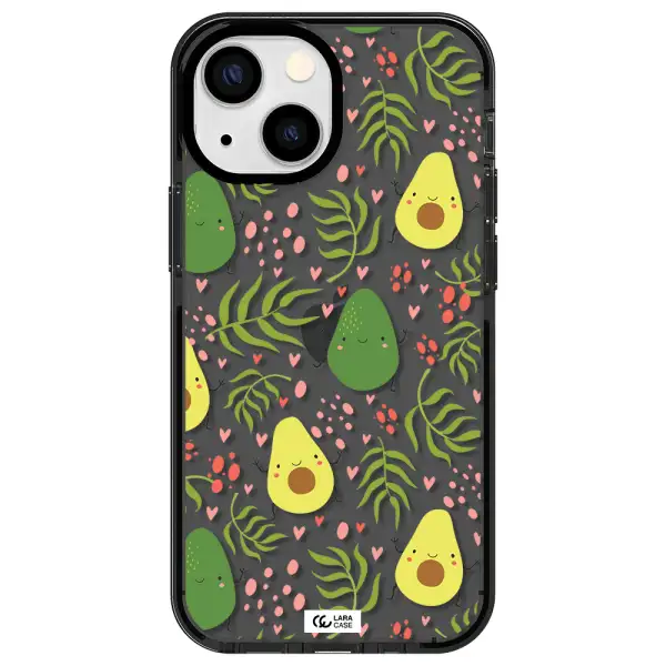 a pattern of avocado and leaves Apple iPhone 13 mini impact Smoke Black Case