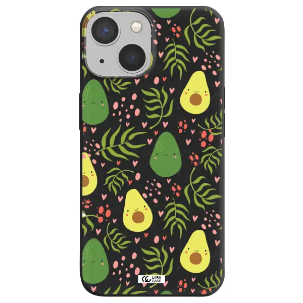a pattern of avocado and leaves Apple iPhone 13 mini Silicone black Case