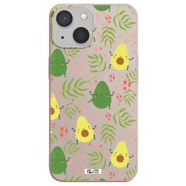 a pattern of avocado and leaves Apple iPhone 13 mini Silicone Stone Case