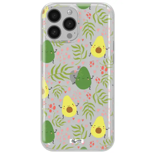a pattern of avocado and leaves Apple iPhone 13 Pro Clear TPU Case