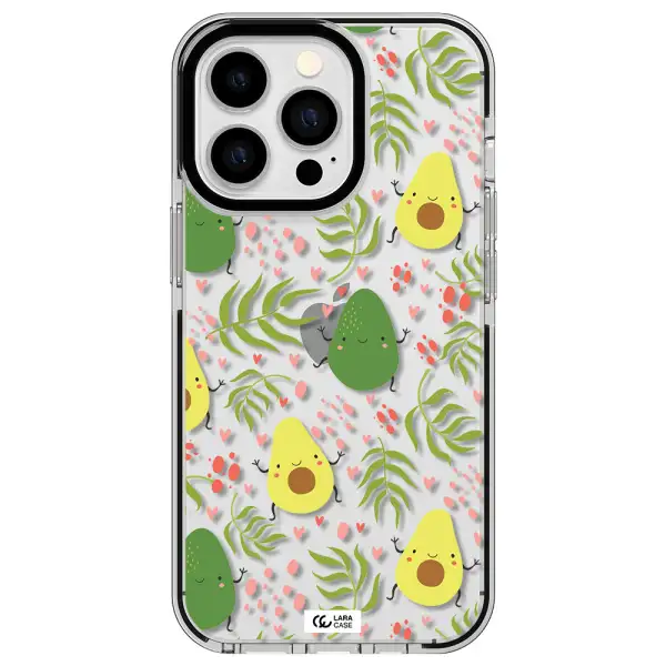 a pattern of avocado and leaves Apple iPhone 13 Pro impact black border Case