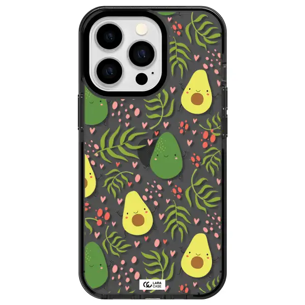 a pattern of avocado and leaves Apple iPhone 13 Pro impact Smoke Black Case
