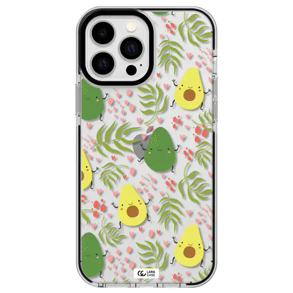 a pattern of avocado and leaves Apple iPhone 13 Pro Max impact black border Case