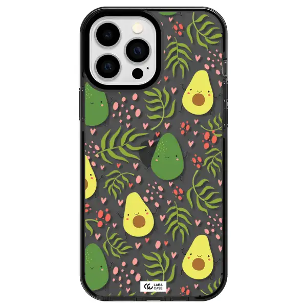 a pattern of avocado and leaves Apple iPhone 13 Pro Max impact Smoke Black Case
