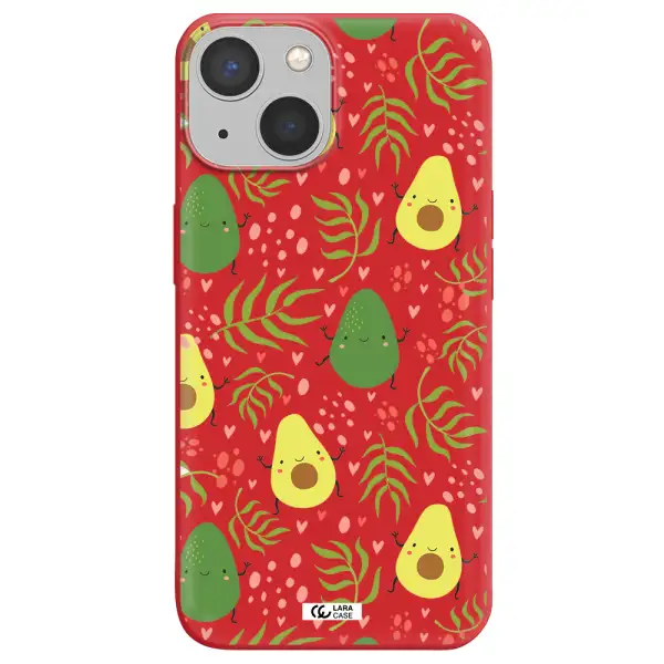 a pattern of avocado and leaves Apple iPhone 13 Silicone Imperial Red Case
