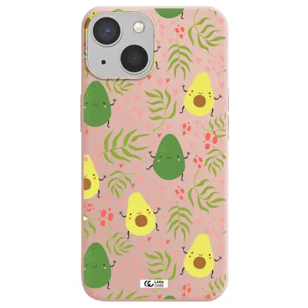 a pattern of avocado and leaves Apple iPhone 13 Silicone pastel pink Case