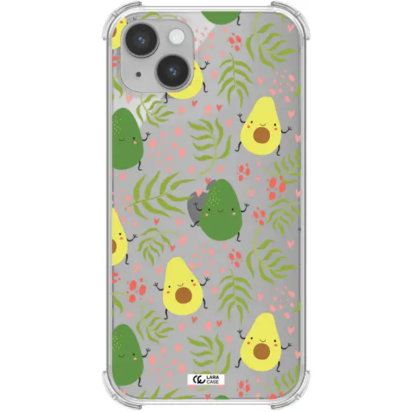 a pattern of avocado and leaves Apple iPhone 14 Clear PC Case