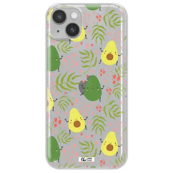a pattern of avocado and leaves Apple iPhone 14 plus Clear TPU Case